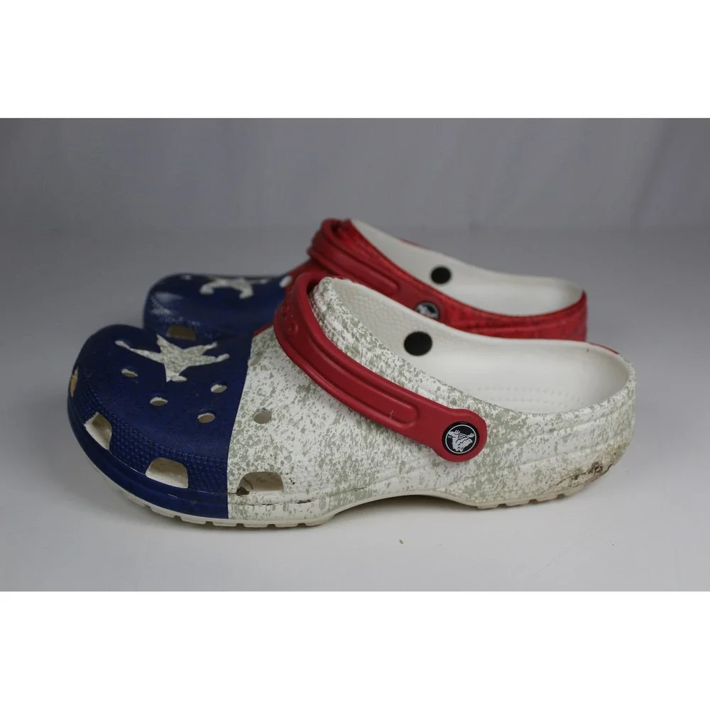 Crocs Classic Texas State Flag Clogs Red White Blue Distressed Patriotic Shoes